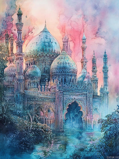 DIY Diamond Painting Muslim Islamic, Full Round Drill Kits Mosaic Art for Adults Relax Home Wall Decor Festival Gift 12x16 inch
