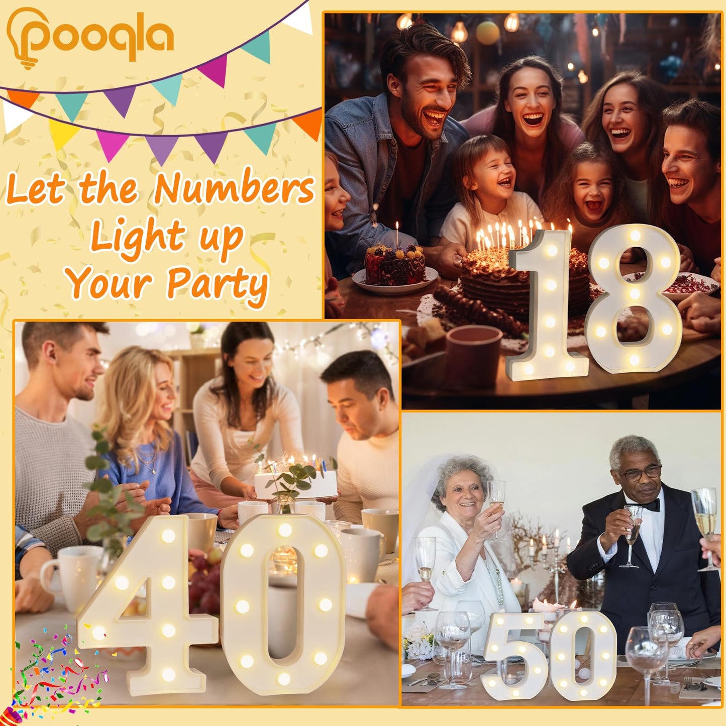 Decorative Led Light Up Number Letters, White Plastic Marquee Number Lights Sign Party Wedding Decor Battery Operated Number (6)
