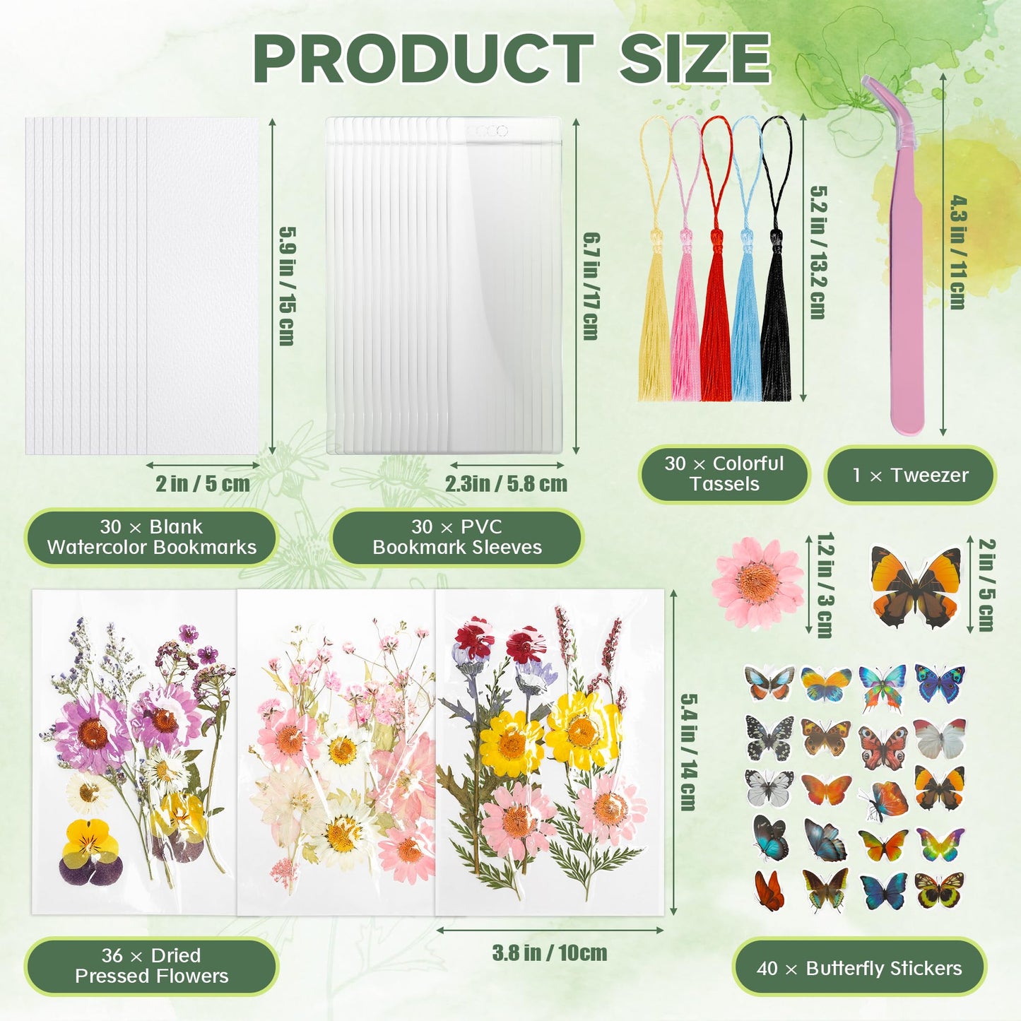 DIY Bookmark Making Kit – 30 Sets with Blank Watercolor Bookmarks, Pressed Flowers, Butterfly Stickers, Tassels, Sleeves & Tweezer – Fun Craft Kit for Painting, Unique Gifts, Book Lovers