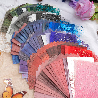 132 Sheets Textured Scrapbook Paper and Mesh Fabric Assorted Set, 6 Pack Mixed Special Paper for Scrapbooking Planner Bullet Junk Journal Supplies 5.5x4 Inch