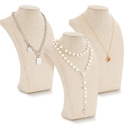Kigley 3 Pcs Linen Jewelry Display Bust Necklace Display Stand Necklace Mannequin Holder for Jewelry Selling Trade Shows (Beige,9.8 x 3.0 x 5.7 Inches)