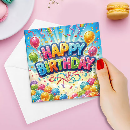 MaiYiYi 6 Pack DIY Happy Birthday Diamond Art Birthday Greeting Cards, Balloon Diamond Painting Greeting Cards, Birthday Wishes Diamond Art Card for Family Friends Birthday