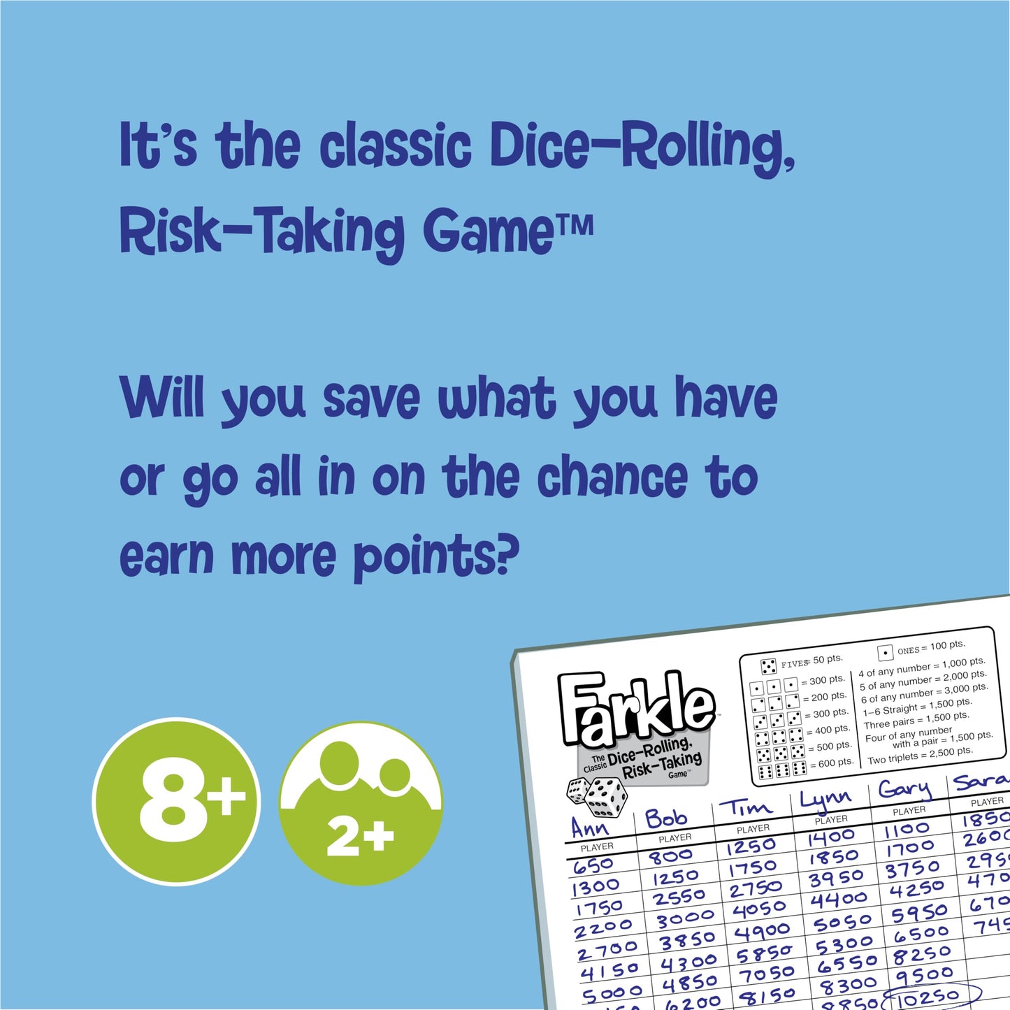 PlayMonster Farkle Classic Dice Game – Premium Kids Games, Dice Games, Family Games, Travel Games, Adult Games, Board Games, Dice Cup, Dice Set, Farkle Score Sheets Included, Ages 8+