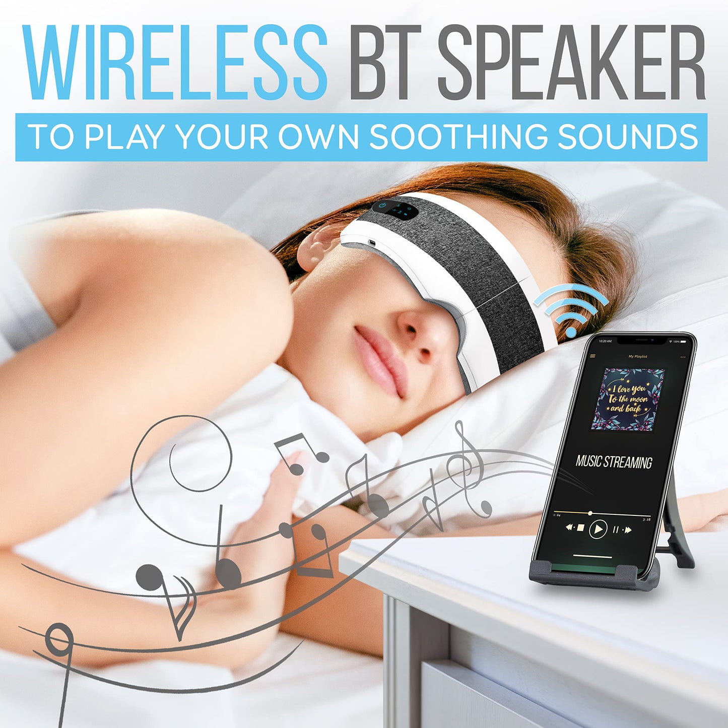 SereneLife Smart Eye Massager with Heat and Compression for Migraines and Stress Therapy, Wireless Heated Mask w/Music & Vibration