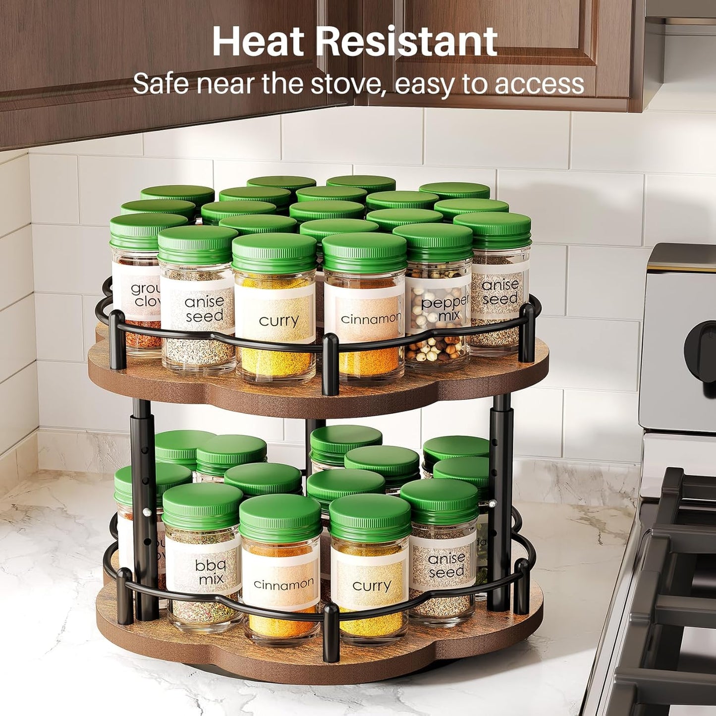 2 Countertop 10 Inch Spice Rack Lazy Susan Organizer for Cabinet, Rotating Spice Organization Tier Adjustable Lazy