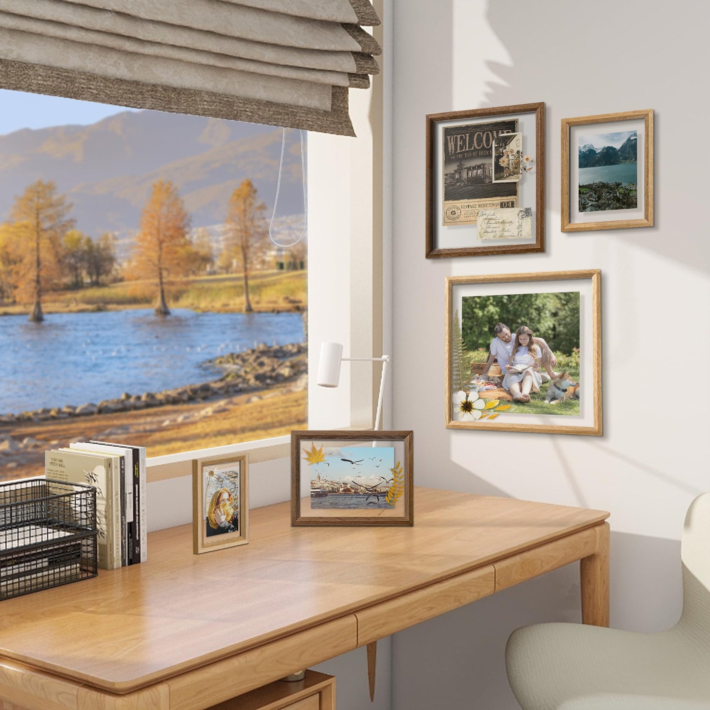 Axeman 8x10 Floating Picture Frame - Solid Oak Wood Picture Frame, Double Tempered Glass Photo Frame 2x3 4x6 5x7 6x8 8''x10'' Wood Frame, Wall Mount Or Tabletop Standing, Natural
