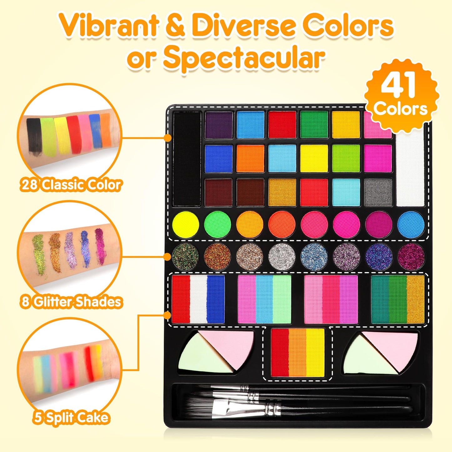Mocoosy 41 Color Face Painting Kit for Kids, Non-Toxic Water Activated Face Paint Palette With Stencil, Brushes, Gem, Professional Body Makeup Kit for Cosplay Party, Carnival, Birthday, Costume Party