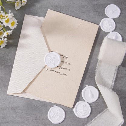 PartyforU White Wax Seal Stickers - 60 Pcs Embossed Starfish Conch and Seashell Self-Adhesive Wedding Invatation Wax Stamp Stickers for Envelope Birthday Party Gift Wrapping