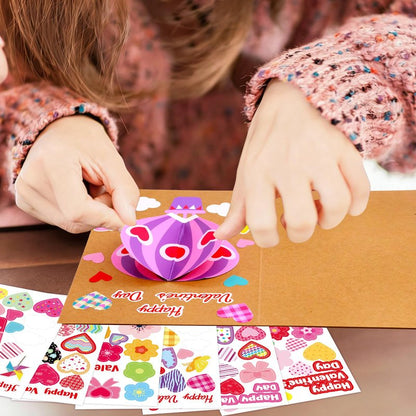 ceiba tree Valentine's Day Crafts for Kids Cards Making Kits DIY 3D Hot Air Balloon Bouquet Greeting Card with Cutouts Sticker and Envelopes Bulk for Classroom Activities Party Favors
