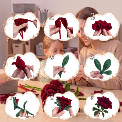 Pipe Cleaners Flower Kit - Red Pipe Cleaners for Flower Making, DIY Craft Supplies for 22-Inch Pipe Cleaner Flowers, Includes 300 PCS Pipe Cleaners, Floral Wires, Glue Sticks & Instruction Manual