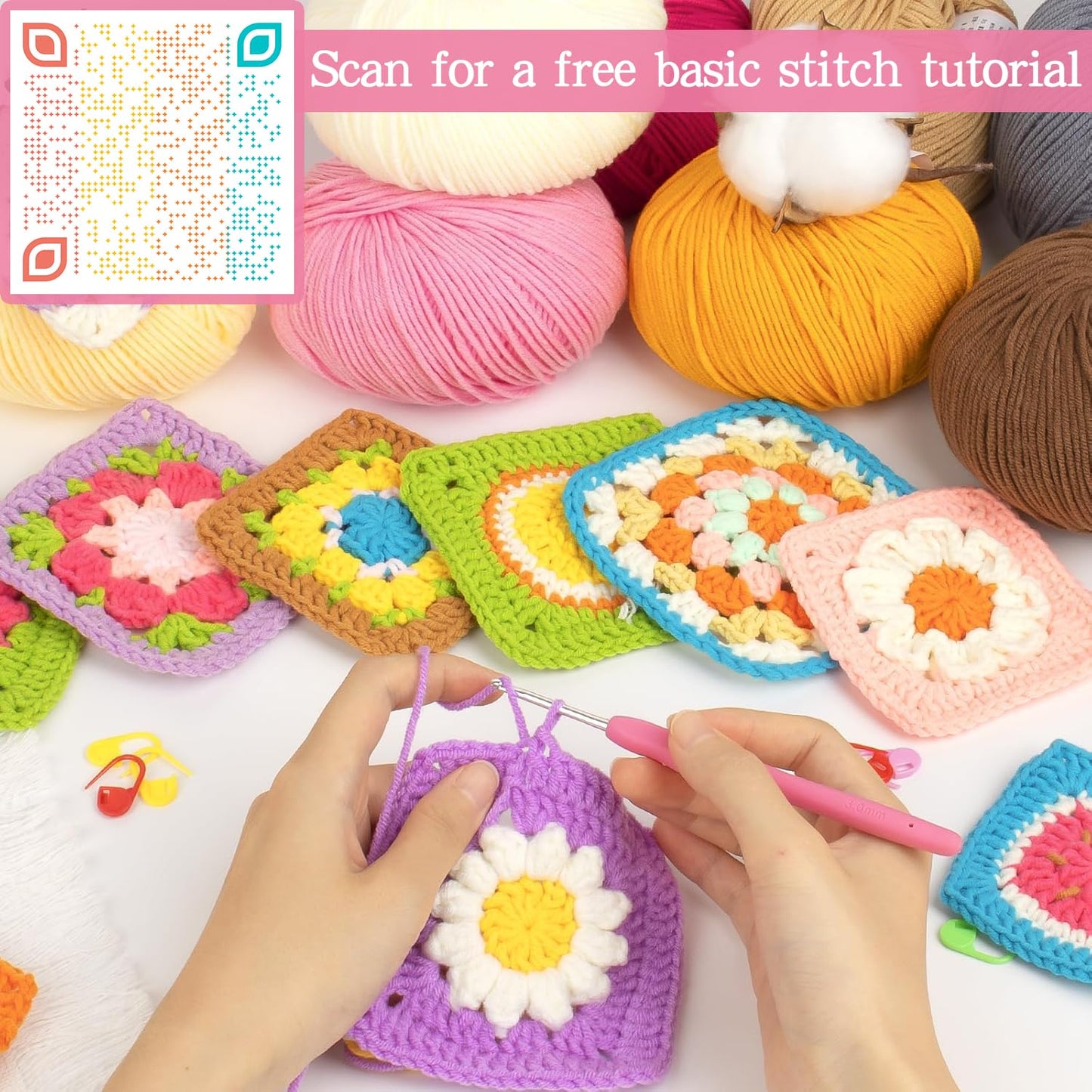 Katech 20 Skeins Cotton Yarn for Crocheting-55% Cotton 45% Acrylic-#3 DK (Light)-Super Soft Milk Cotton Yarn-Great Crochet and Knitting Starter Kit for Colorful Craft（Color A）