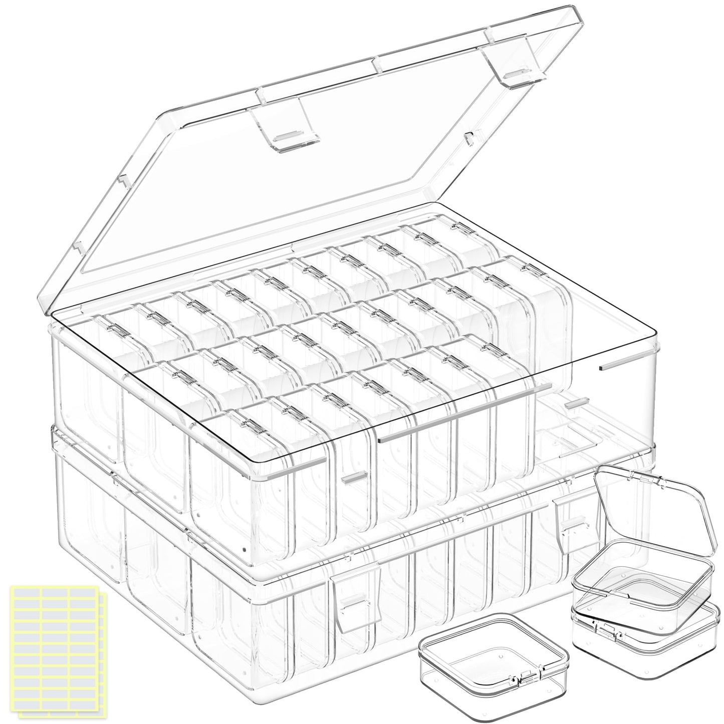 DILIBRA Bead Organizer Box, 62 Pcs Small Bead Organizers and Storage Plastic Cases, Mini Clear Diamond Painting Storage Containers Boxes with Hinged Lid for Jewelry, Bracelet, Seed, DIY Crafts