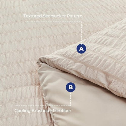 HYMOKEGE Queen Comforter Set - Beige Oversized 7-Piece Seersucker Luxury Bedding | All-Season Comforter, Sheets & Pillowcases