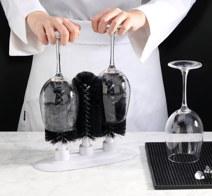 New Star Foodservice Triple Brush Bar Glass Washer with 3 Brushes and Suction Base, Non-Battery