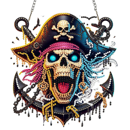 Auremi Pirates Diamond Art Pendant Kits,5D Skulls Diamond Art Diamond Painting Hanging Kits,DIY Special Shaped Diamonds Painting Suncatcher Pendant Kit for Adults for Gift Wall Home Decor