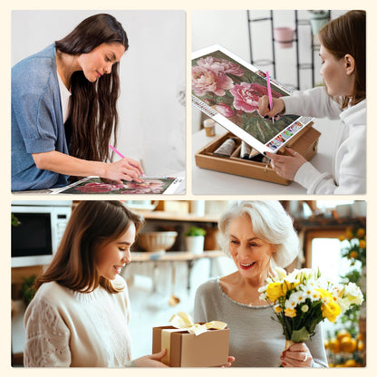 MISCER Flowers Diamond Art Kits for Adults, Peony Diamond Painting Kits for Beginners, 5D Full Drill Round Paint with Diamonds Pictures, Gem Art Painting DIY Crafts Kit Decor 12x16inch