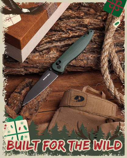Mossy Oak Folding Pocket Knife, 3.54" D2 Steel Blade with G10 Handle, EDC Folding Knife with Pocket Clip, Suitable for Camping, Tactical, Survival, Hiking and Hunting