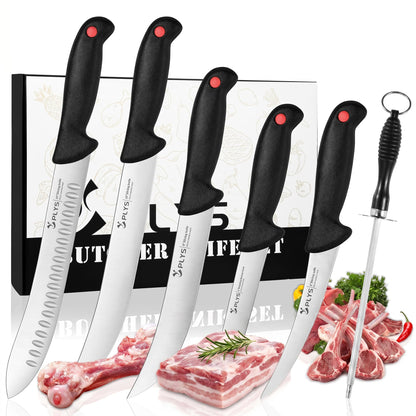 Plys From Prep to Plate: The 7-Piece Butcher Knife Set for Complete Meat & BBQ Mastery Featuring 10" Butcher, 6" Boning/Skinning/Fillet, and 8"/10" Slicing Knives in 4Cr13Mov Steel.