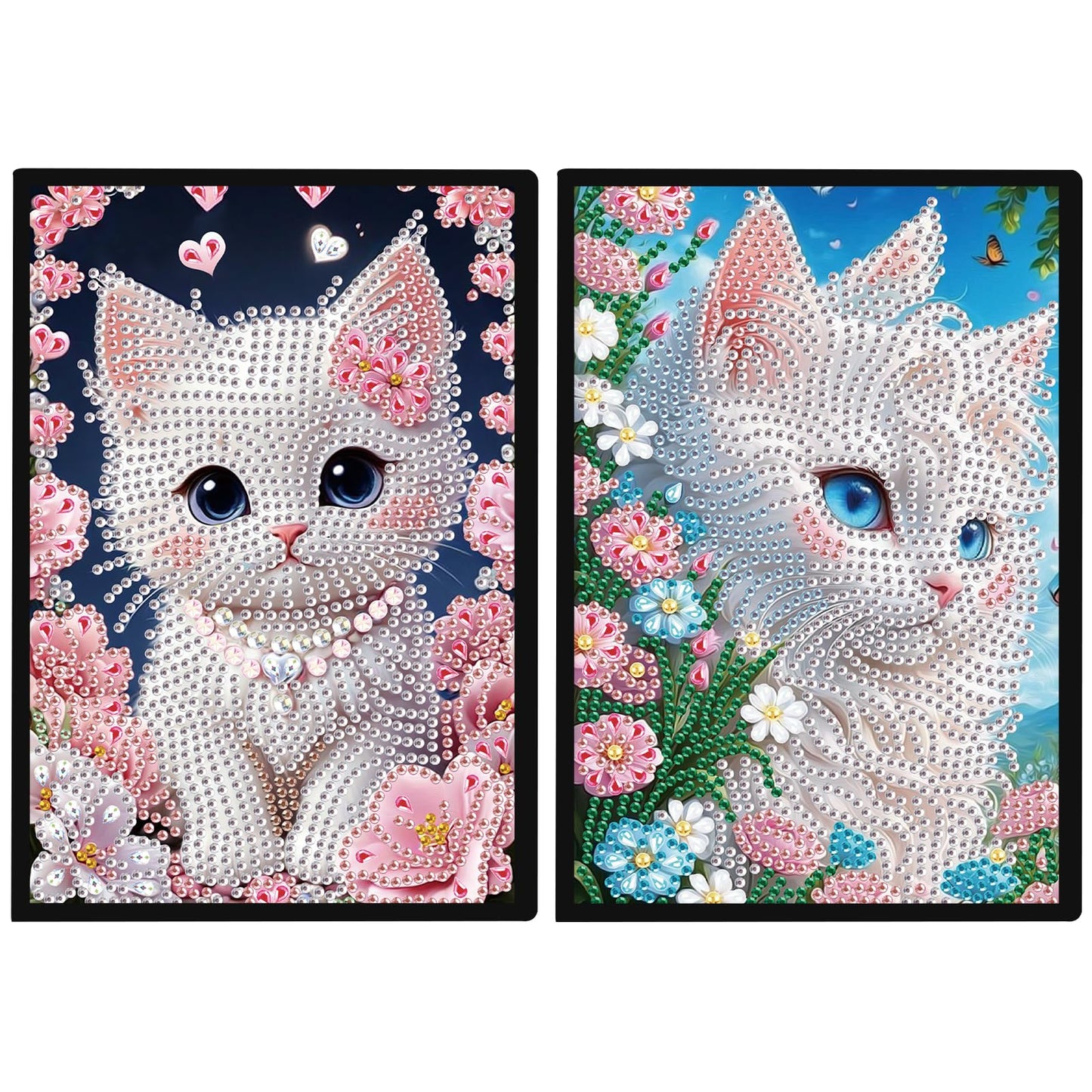 DCIDBEI Diamond Painting Notebook Blank Set of 2 Diamond Art Notebook A5 Diamond Art Kits for Adults Journal Book Sketchbooks Cat Flowers Craft Set Diary Sketchbook Painting by Numbers Notebooks