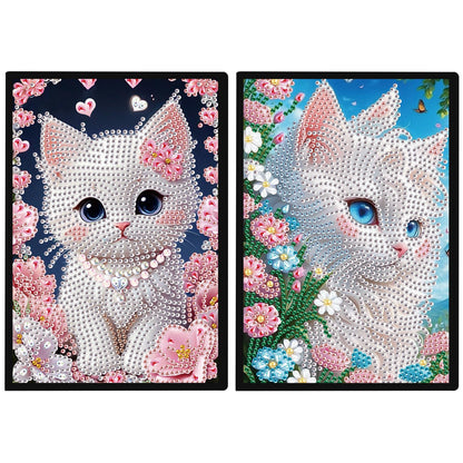 DCIDBEI Diamond Painting Notebook Blank Set of 2 Diamond Art Notebook A5 Diamond Art Kits for Adults Journal Book Sketchbooks Cat Flowers Craft Set Diary Sketchbook Painting by Numbers Notebooks