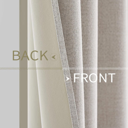 MIULEE 100% Blackout Linen Textured Curtains - Thermal Insulated Ivory Drapes | Luxury Room Darkening 52 x 72 Inch (2 Panels)