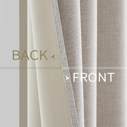 MIULEE 100% Blackout Linen Textured Curtains - Solid Thermal Insulated Ivory Drapes | 52 x 63 Inch (2 Panels)
