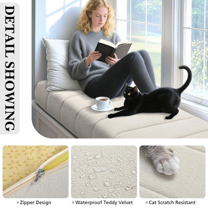 Wenqik Bench Cushion 48x18x4 Inch for Indoor Outdoor Furniture Tufted Thicken Bay Window Seat Cushion Non Slip Waterproof Dining Piano Bench Pad Pillow Anti Cat Scratch for Patio Porch Swing, Beige