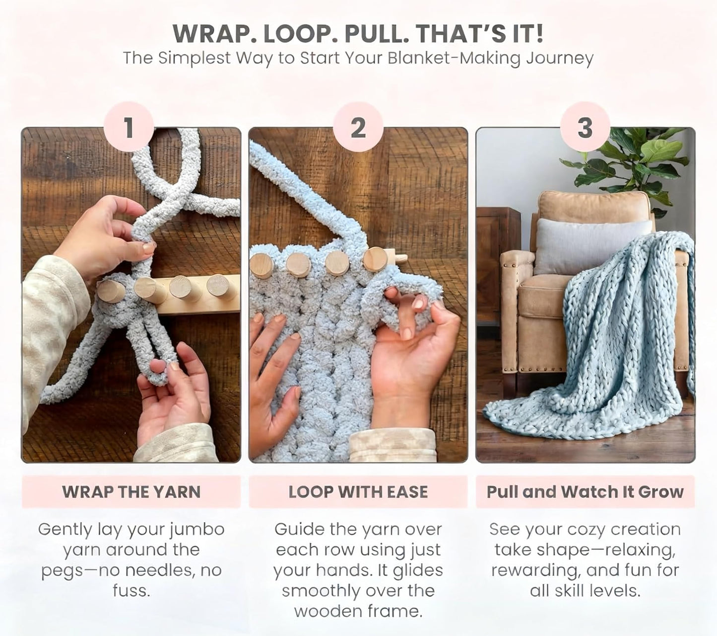 blloocod 46” Chunky Blanket Loom Knitting Loom for DIY Throw Blankets, Hand Knitting Yarn Chunky Blanket Kit
