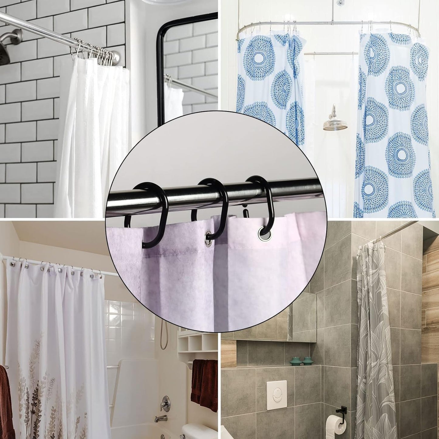 Premium Plastic Shower Curtain Rings, 24Pcs Hooks with Easy Snap Closure for Standard Shower Rods