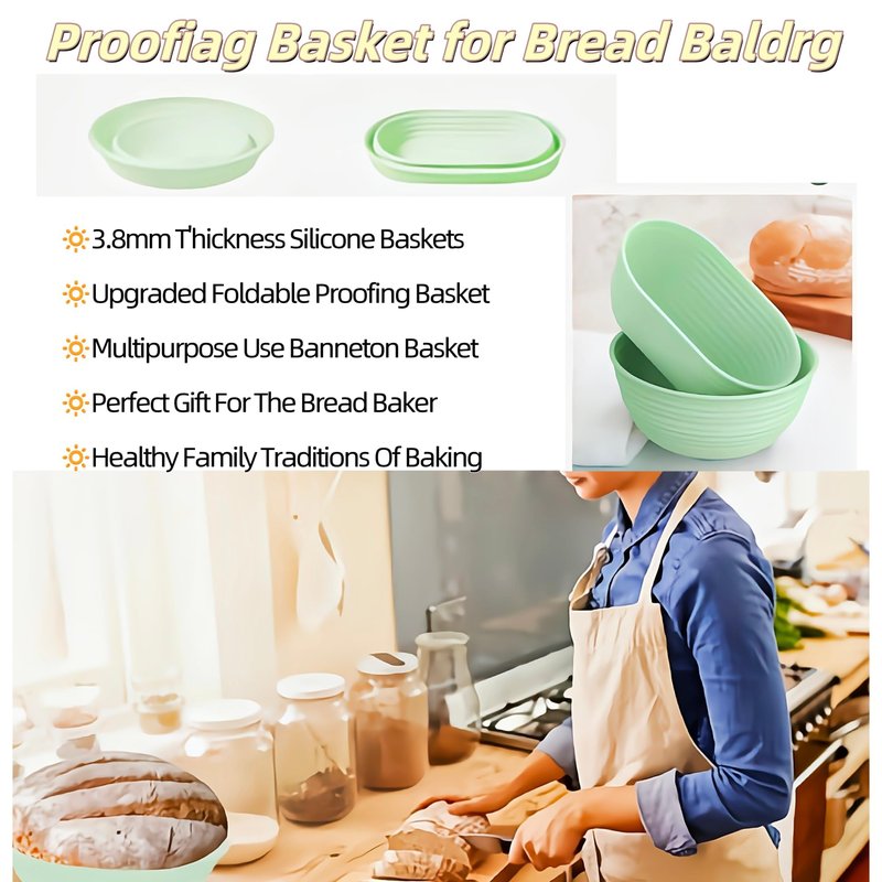 Banneton Bread Proofing Baskets,Silicone Sourdough Bread Baking Supplies, Bread Proofing Baskets for Sourdough, 10" Oval Collapsible Sourdough Baking Basket (Green)