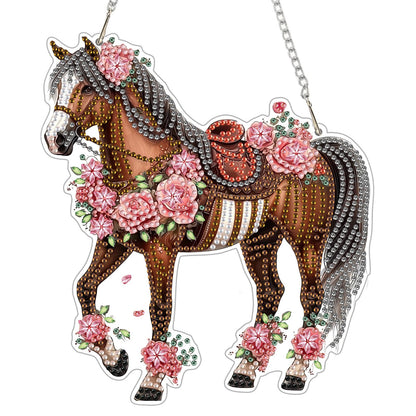 Horse Diamond Art Hanging Kits for Adults, Animal Diamond Painting Pendant Kits, DIY Acrylic 5D Special Shaped Crystal Diamonds Gem Art Painting Ornament for Home Wall Decor Gift 8x8 Inch