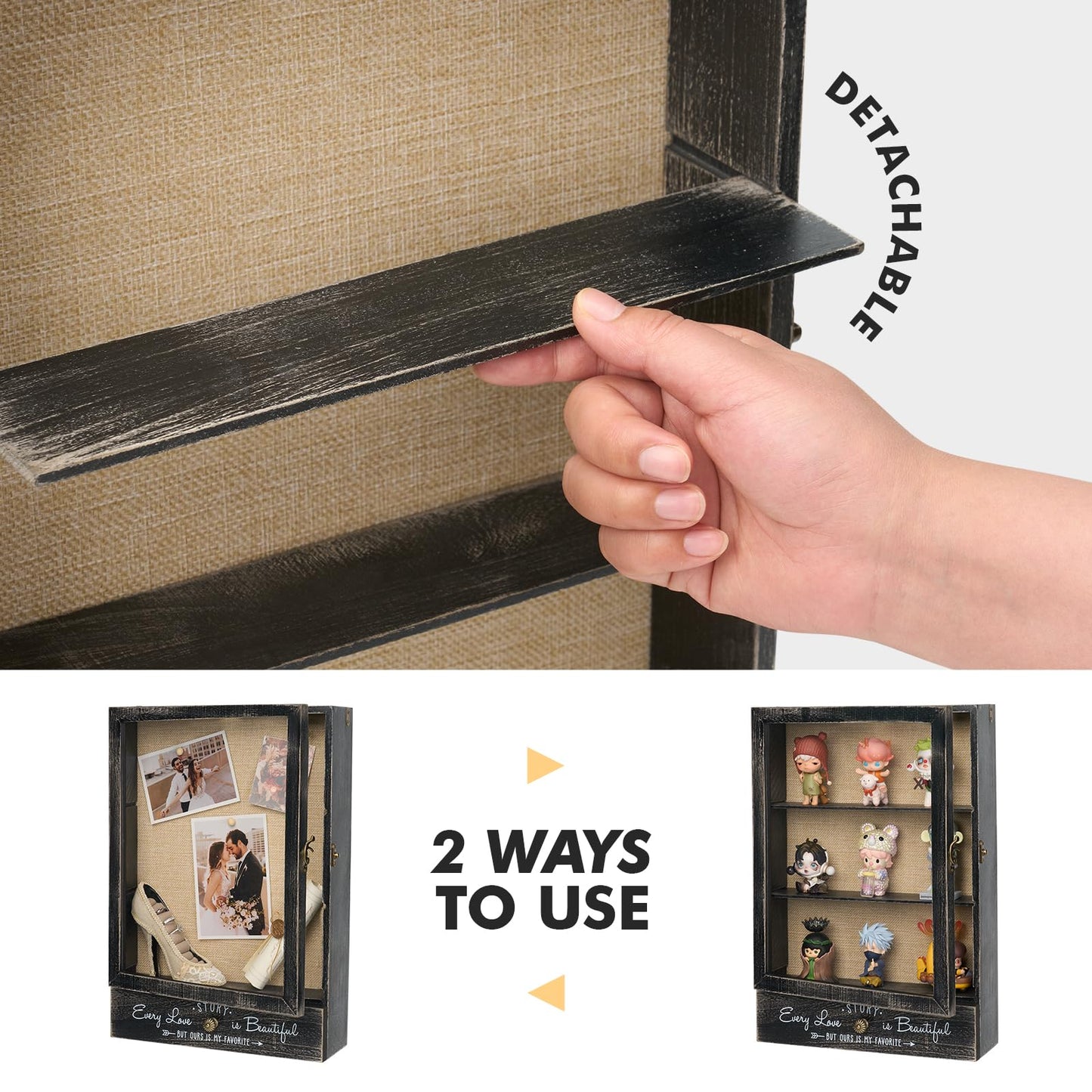 AW BRIDAL 11X16 Large Shadow Box Picture Frames Deep Shadow Boxes Display Cases with Removable Shelves and Drawers, Black Wooden Memory Boxes for Keepsakes with Slot Ideas