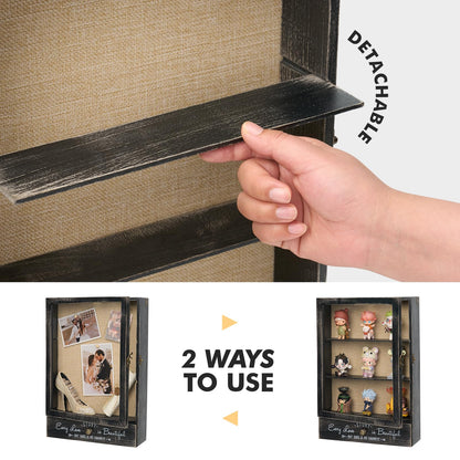 AW BRIDAL 11X16 Large Shadow Box Picture Frames Deep Shadow Boxes Display Cases with Removable Shelves and Drawers, Black Wooden Memory Boxes for Keepsakes with Slot Ideas