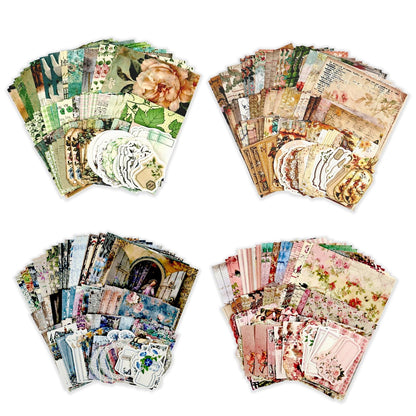 Diuhofart 400Pcs Vintage Scrapbook Supplies Kit, Scrapbook Paper and Journaling Stickers Set, 4Pack Scrap Booking Kit for Junk Journals, Bujo, Collage, Card Making, DIY Crafts Arts