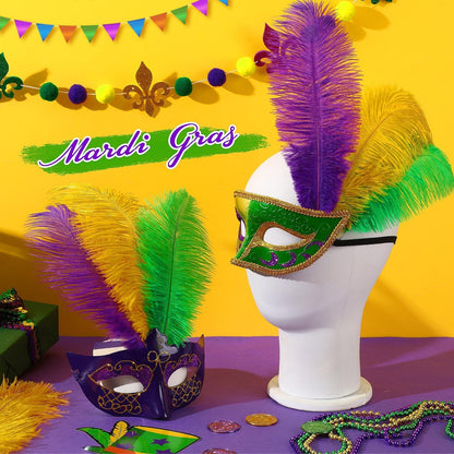 MARFOREVER 24 Pcs Mardi Gras Feathers for Crafts 10-12 Inches Natural Green Gold Purple Feathers for DIY Craft Dream Catcher Carnival Costume Mardi Gras Party Decorations Supplies
