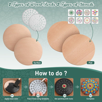 Mandala Rock Painting Kit - Mandala Dotting Tools for Painting - Including Large Wooden Rocks, Acrylic Paints, Stencils, Painting Tools, Manual, Arts Crafts Kit for Adults, Gifts for Women/Mom