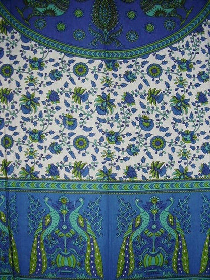 India Arts Peacocks Tab Top Curtain Drape Panel, Cotton, 44" x 88" Blue