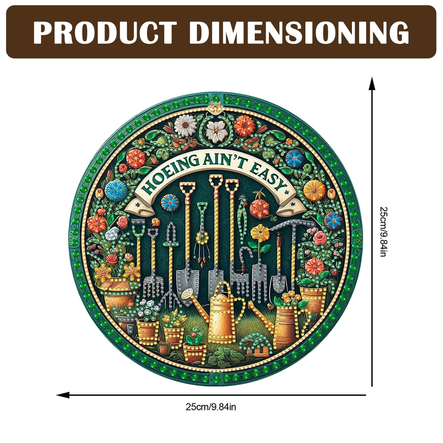 C'eitura 2D Flat DIY Flower Garden Tools -Hoeing ain;t Easy Diamond Art Painting Window Hanging Art,Crystal Diamond Gem Art Suncatchers Painting Pendant for Home Wall Decor