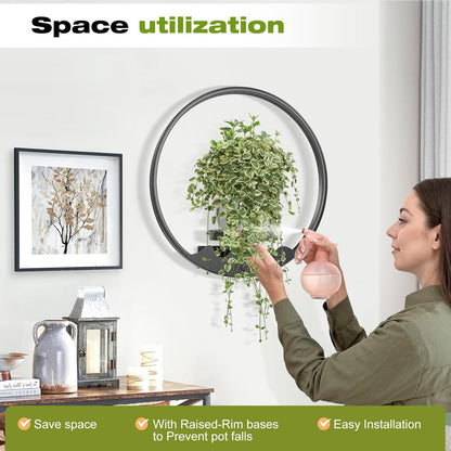3 Pack Round Picture Frame Wall Plant Holder Black Wall Hanging Planters Metal Window Plants Shelf Plant for Indoor