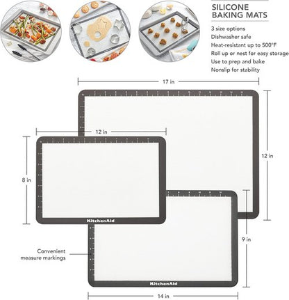 KitchenAid Silicone Baking Mat - Medium 9x14-Inch, Non-Stick Gray Surface for Easy Baking