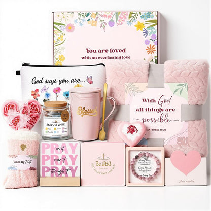 Christian Gifts for Women Faith, Religious Inspirational Catholic Encouragement Gift Sets, Unique Spiritual Christmas Birthday Gift Basket for Her Mom Grandma Sister Aunt Teacher Friend Wife w/Blanket