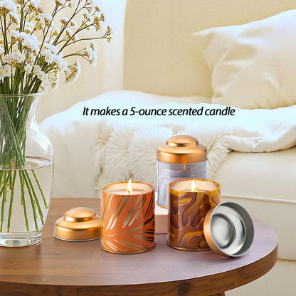 DingwinSharp 5oz Candle Tins for Making Candles - 12 Pcs Empty Candle Containers with Lids, Wicks, Wick Holders, Wick Stickers and Bottom Warning Labels(12 different pattern candle jars)