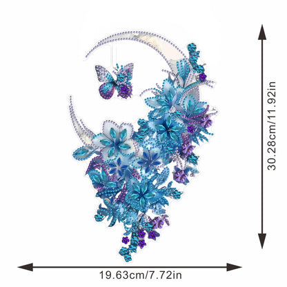 STGLCR Hanging Diamond Art Kits for Adults Pendant Moon, Special Shaped Crystal DIY Flower Diamond Painting Kit for Begginer, Acrylic Board Foral Moon Pendants for Home Decor 11.92 Inch Butterfly Blue