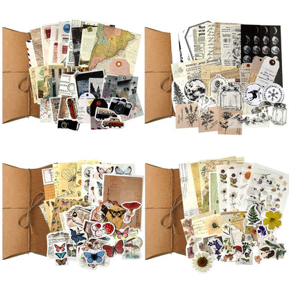 120 Pcs Vintage Aesthetic Scrapbook Kit Junk Journaling Supply with Retro Stamp Stickers,material Paper, Tag Card,hand Account Collage Card,pillow Box,twine Diary Supply Birthday Gift(Artsy Style)