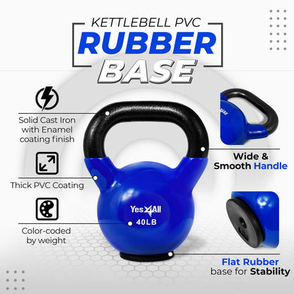 Yes4All Kettlebells Rubber Base, Kettlebell Set for Women, Strength Training Kettlebells Weights (10-65 lbs)