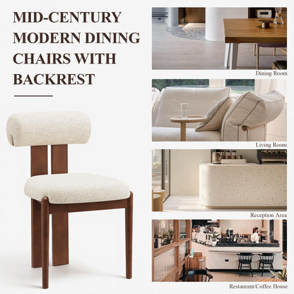 MALOL Modern Wooden Dining Chairs Set of 4, Upholstered Fabric Kitchen Chairs with Sculptural Backrest, Mid-Century Farmhouse Dining Room Chairs with Solid Wood Legs, Beige