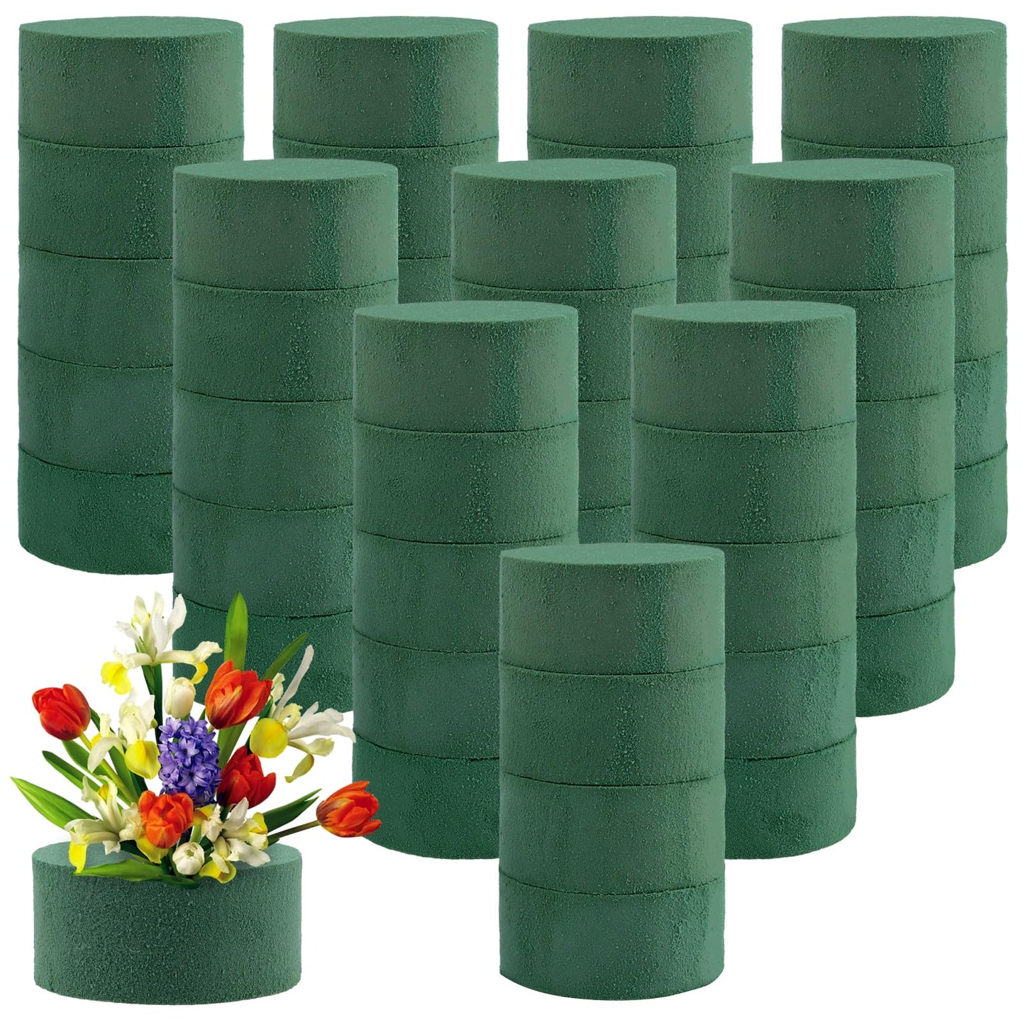 KOHAND 50 Pack 3 Inch Flower Round Floral Foam, Green Dry and Wet Foam Block, Round Foam Blocks for Artificial Flowers, Wedding Aisle Flowers, Craft Project