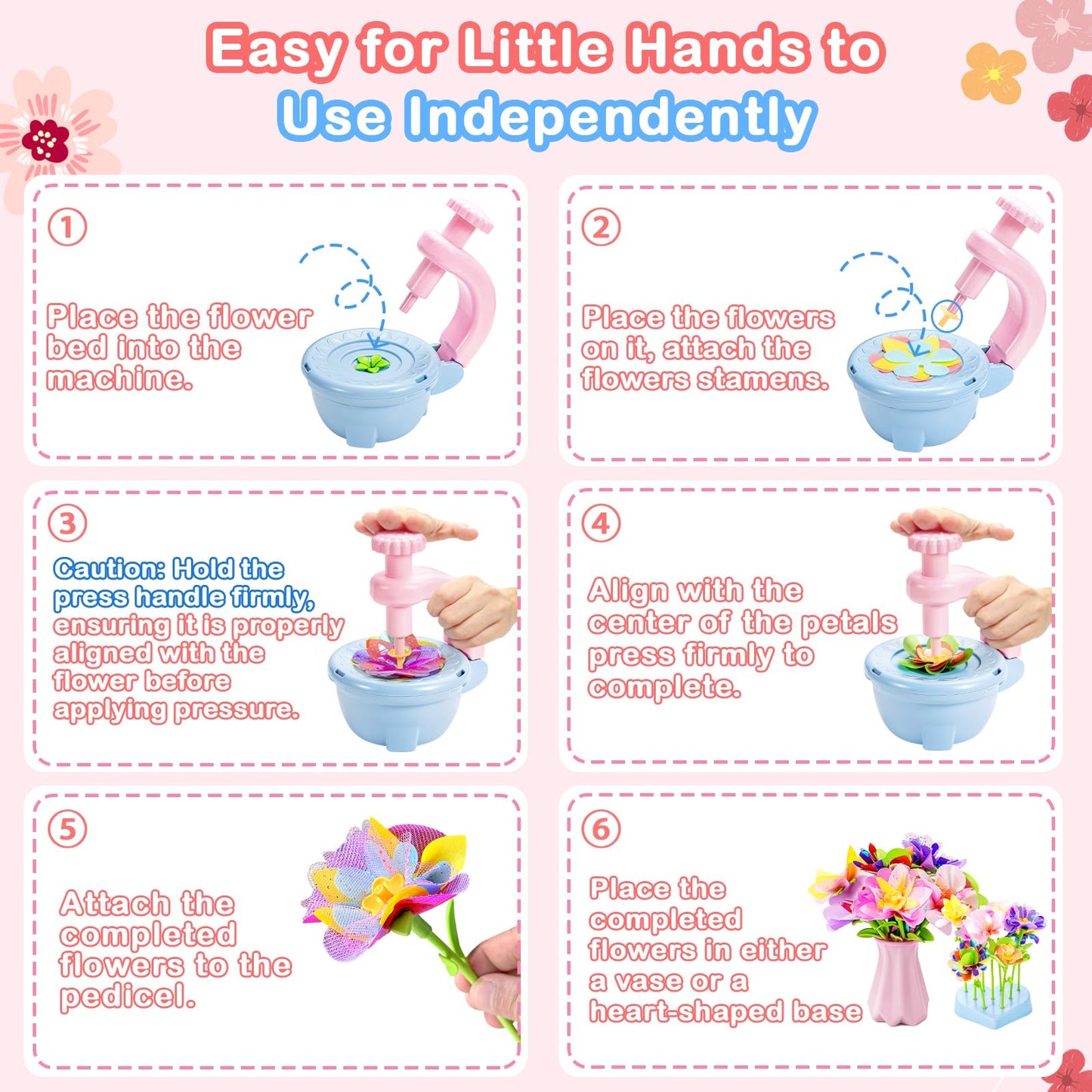 TANAVE Flower Making Kit for Kids,Diy Flower Bouquet Kit,Fabric Flower Bouquets Toys Upgraded,Flower Crafts/Flower Maker for Kids Birthday Gifts for Ages 3 4 5 6 7 8 9 10 11 12 Year Old Girls (126pcs)