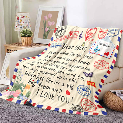 Sister Gifts Throw Blanket for Sisters Mother's Day,Sister Birthday Gifts,Super Soft Flannel Love Present A Letter Blankets with Butterfly 52"x60" for Christmas,Valentines Day,Bed,Couch