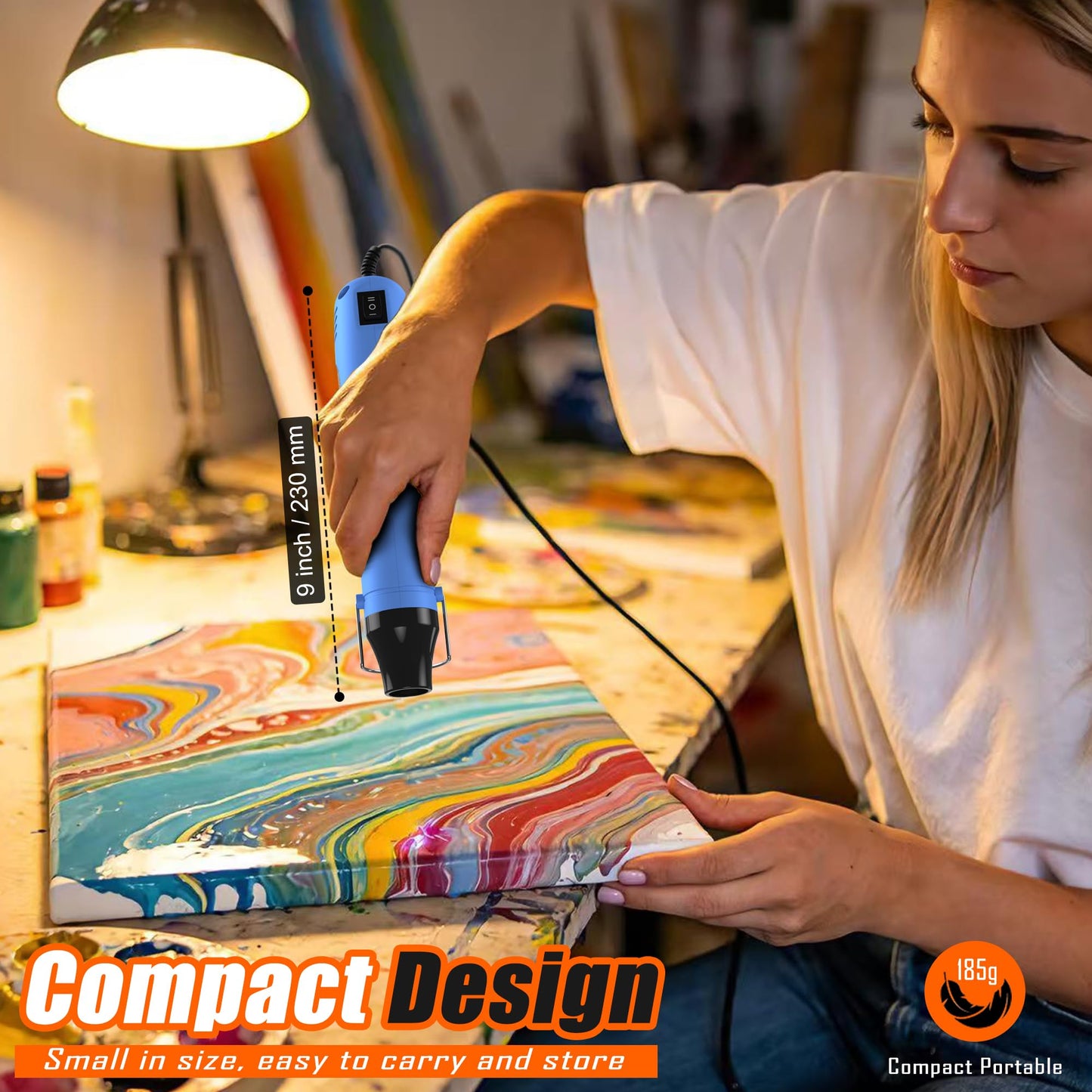 Mini Heat Gun, 2-Temp Settings 482℉ & 662℉（250℃&350℃） Fast Heat Hot Air Gun Tool and 5Ft Long Cable Overload Protection for Crafting, Vinyl Wrap and Shrink Tubing